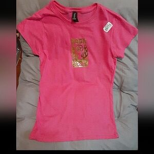 Pink T-Shirt with Gold Print
